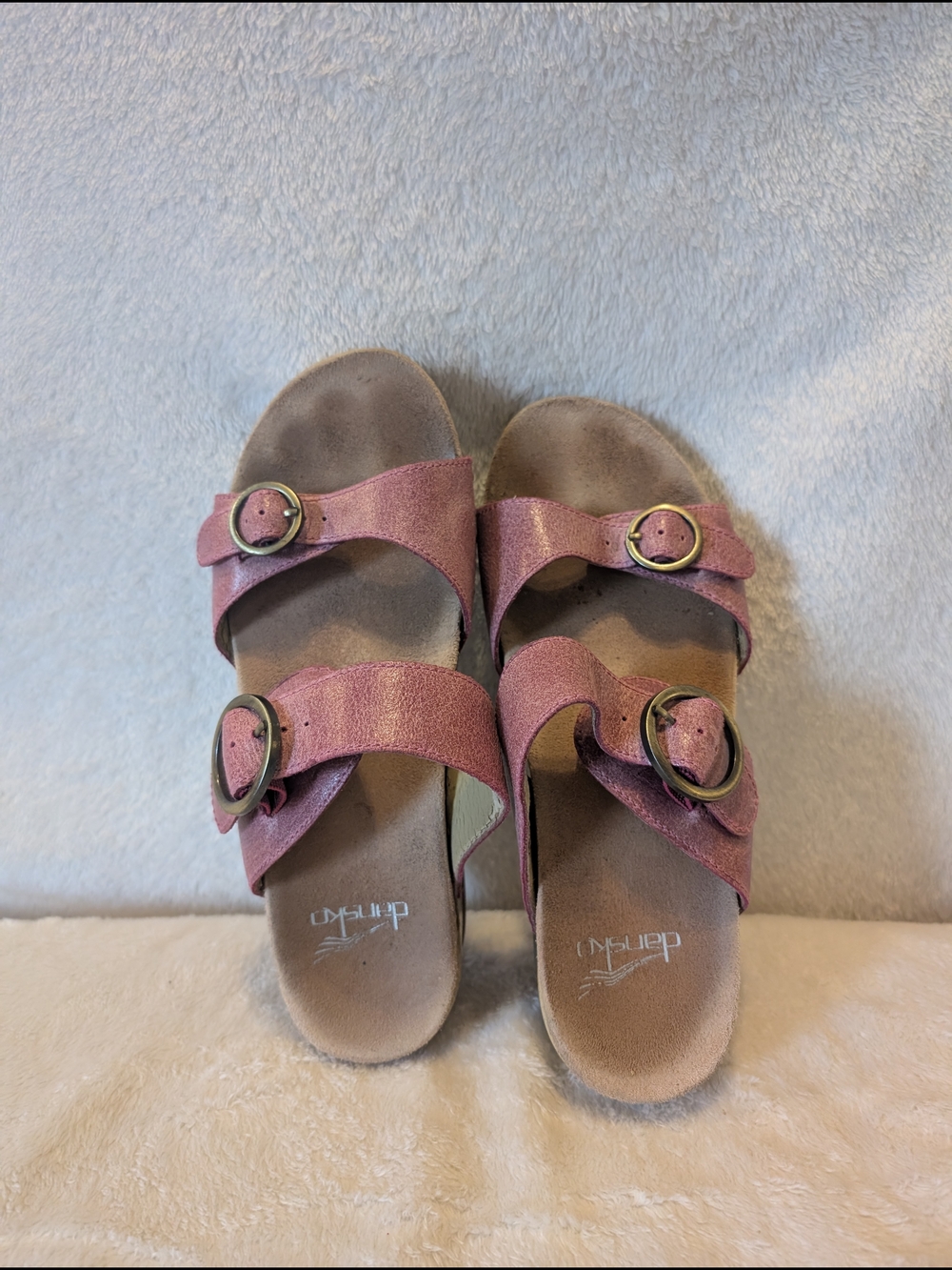 Dansko Pink Double-Buckle Suede Slide Sandals